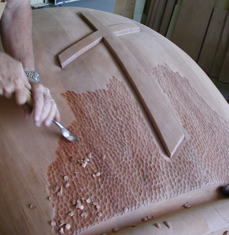 Mahogany Pulpit - working on the relief carving