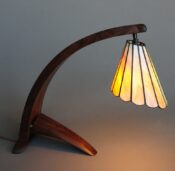 Arched Walnut Lamp with Tiffany shade